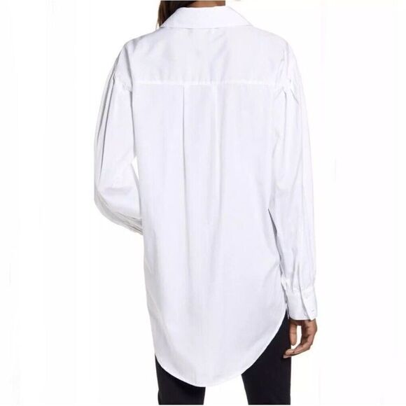 Open Edit Women White Organic Cotton Poplin Oversize Button Down Blouse Small - Picture 3 of 13